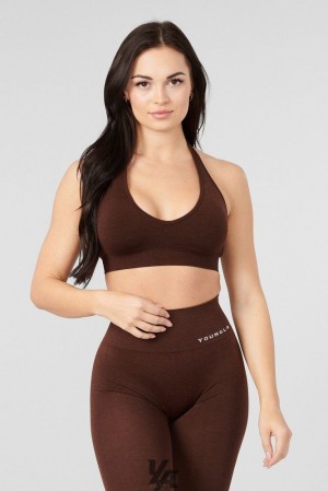 Sujetador Deportivo YoungLA Core Seamless Halter Sports Bra Mujer Marrones | 51UHJMGIF