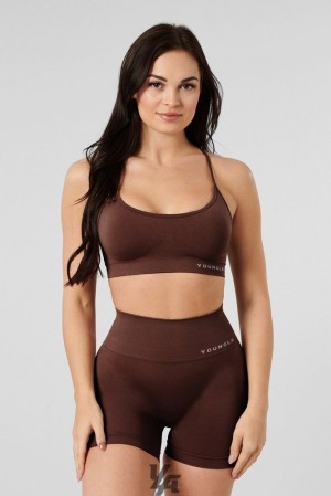 Sujetador Deportivo YoungLA Core Seamless Scoop Neck Bra Mujer Marrones | 05NQSACTP