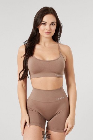 Sujetador Deportivo YoungLA Core Seamless Scoop Neck Bra Mujer Marrones | 70ZAUIQGY