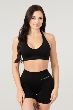 Sujetador Deportivo YoungLA Core Seamless Halter Sports Bra Mujer Negras | 70HTNZSMW
