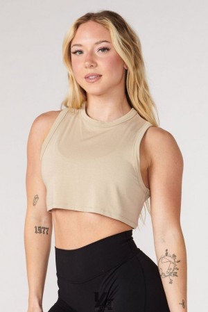 Tops YoungLA Cloud Modal Tank Mujer Gris Claro Marrones | 65FLCUNSZ