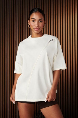Tops YoungLA Curve Oversize Tee Mujer Creme | 60AJPSWEZ