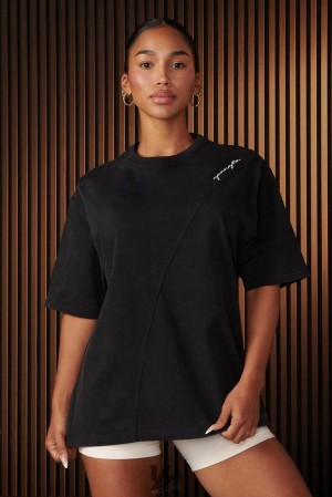 Tops YoungLA Curve Oversize Tee Mujer Negras Azules | 57XDNGOMI