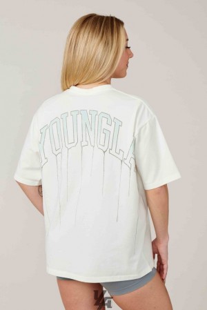 Tops YoungLA Drip Oversized Tee Mujer Coconut Milk | 15KXEJIQB
