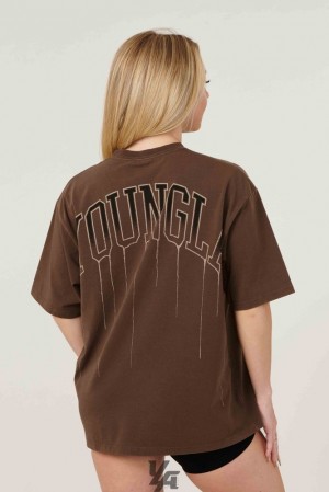 Tops YoungLA Drip Oversized Tee Mujer Marrones Azules | 78SKHOUCM