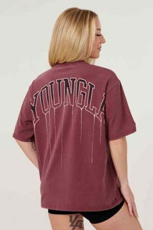 Tops YoungLA Drip Oversized Tee Mujer Moradas Azules | 28SBWVZQX