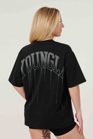 Tops YoungLA Drip Oversized Tee Mujer Negras Azules | 32MVIBHYC