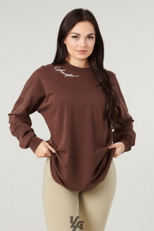 Tops YoungLA Emblem Long Sleeve Tee Mujer Marrones | 27YDCMNIT