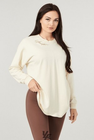 Tops YoungLA Emblem Long Sleeve Tee Mujer Beige | 08HSDJPEW
