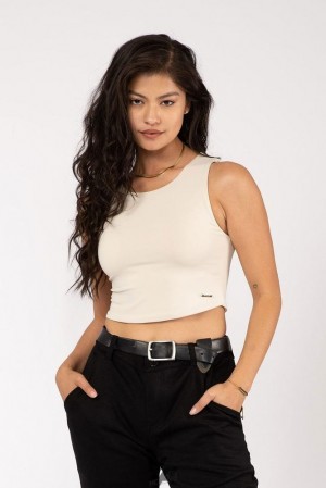 Tops YoungLA Full Cover Crop Tank Mujer Beige | 52QJNSCEK