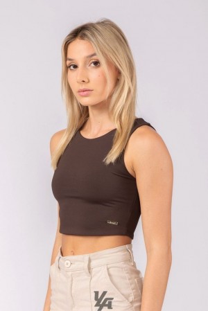 Tops YoungLA Full Cover Crop Tank Mujer Marrones | 63ULVAYSM