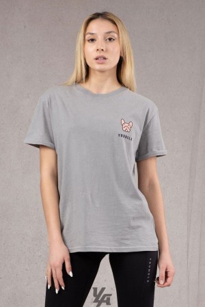 Tops YoungLA Iggy Oversized Tee Mujer Gris Claro Azules | 68VMIGWKR
