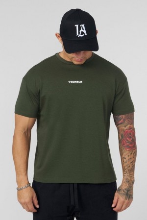 Tops YoungLA Logo Tees Hombre Verde | 98RFEHIQJ