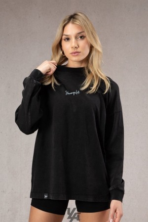 Tops YoungLA Retro Long Sleeve Mujer Negras Azules | 84BVTGLNK