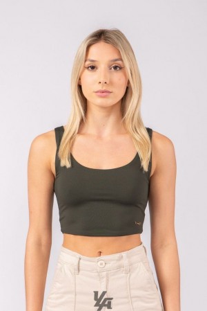 Tops YoungLA Scoop Neck Crop Tank Mujer Verde Oliva Oscuro | 46JFGKDLB