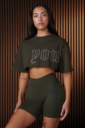 Tops YoungLA Urban Crop Tee Mujer Forest Night | 45BUMJQSO