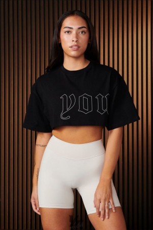 Tops YoungLA Urban Crop Tee Mujer Raven | 15STUDJEK
